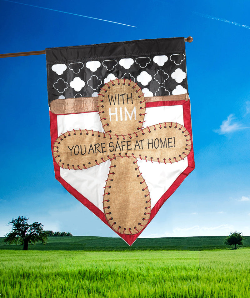 Magnolia Garden Cross Safe at Home Baseball 42 x 29 Pendant Shape Double Applique Large House Flag