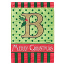Magnolia Garden B Monogram Festive Red Green 18 x 13 Polyester Burlap Christmas Outdoor Flag