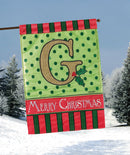Magnolia Garden G Monogram Festive Red Green 18 x 13 Polyester Burlap Christmas Outdoor Flag