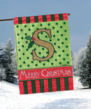 Magnolia Garden S Monogram Festive Red Green 18 x 13 Polyester Burlap Christmas Outdoor Flag