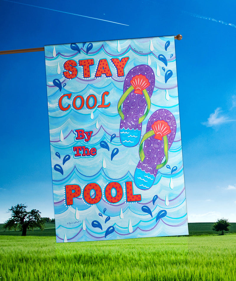 Magnolia Garden Stay Cool by The Pool Flip Flops Waves of Blue 30 x 44 Large House Flag