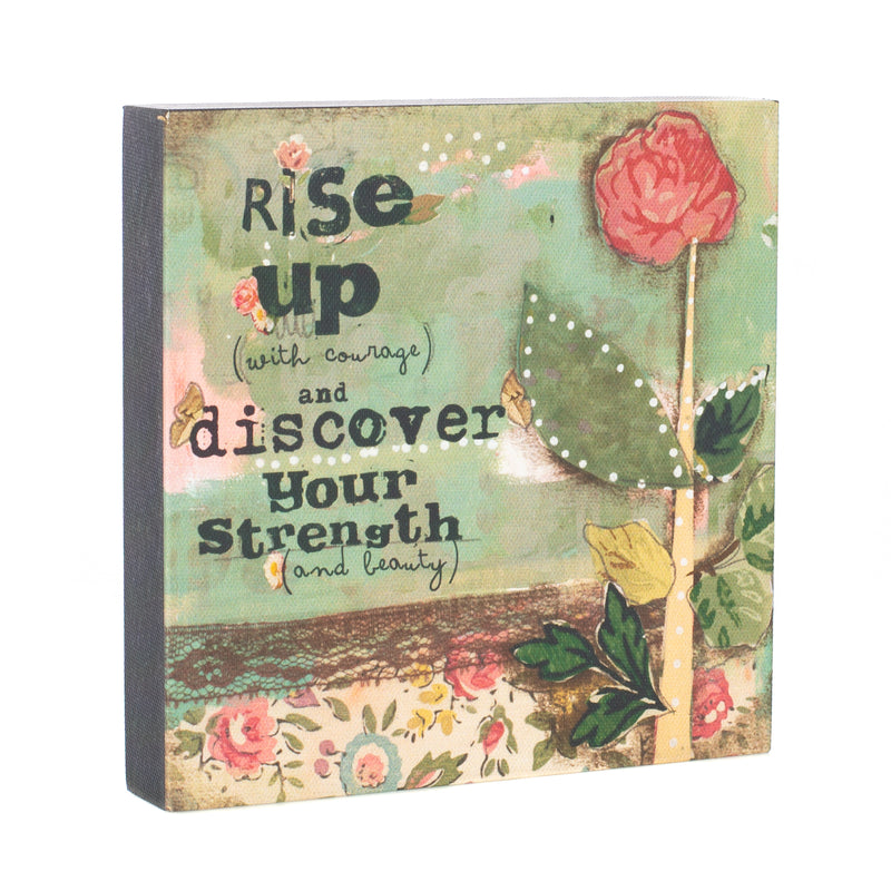 DEMDACO Rise Up Discover Your Strength Floral Aqua 6 x 6 Wood Decorative Wall Art Sign