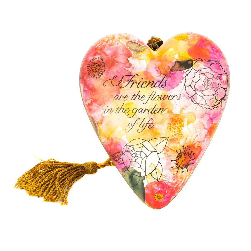 DEMDACO Friends Are Flowers In Garden Of Life Pink Floral 4 x 3 Inch Heart Shaped Resin Keepsake Decoration