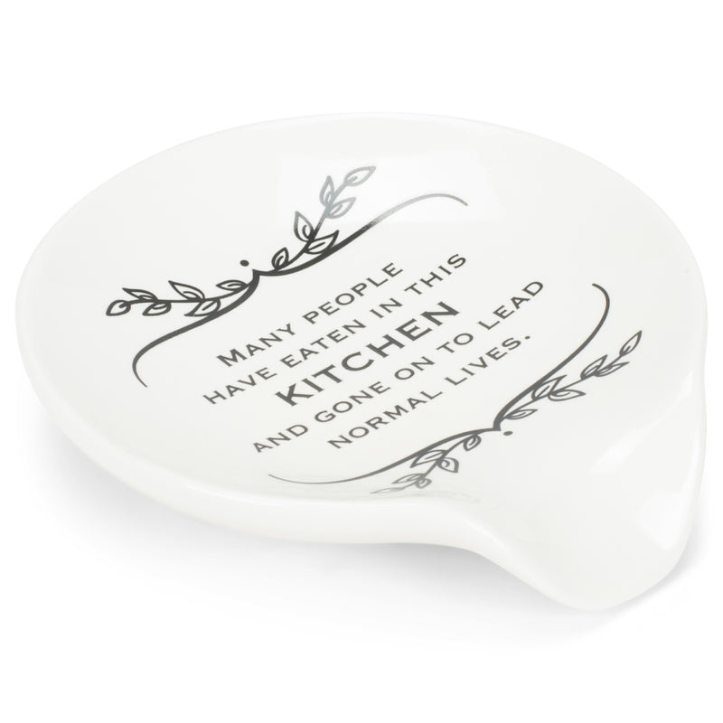 DEMDACO Many People Have Eaten In This Kitchen and Lead Normal Lives 4.5 x 4 Glossy White Ceramic Stoneware Kitchen Spoon Rest