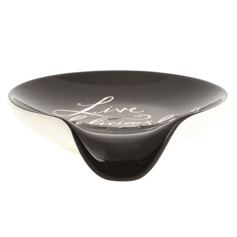 DEMDACO Live Deliciously Script 4.5 x 4 Glossy Black Ceramic Stoneware Kitchen Spoon Rest
