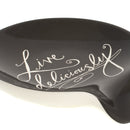 DEMDACO Live Deliciously Script 4.5 x 4 Glossy Black Ceramic Stoneware Kitchen Spoon Rest