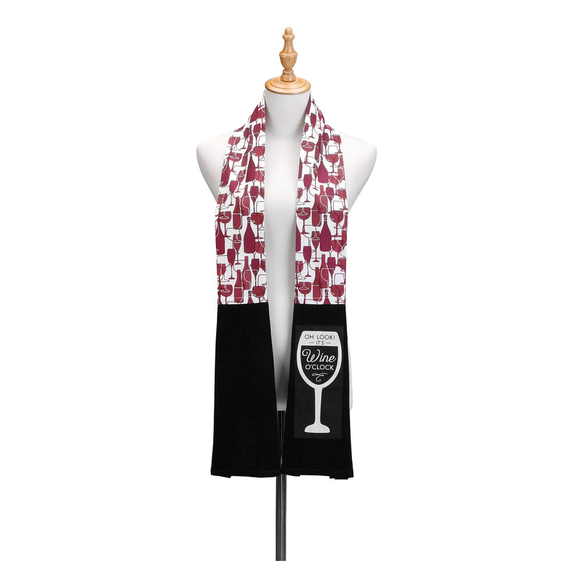 DEMDACO Its Wine OClock Extra Long Cotton Blend Over The Shoulder Kitchen Towel Boa