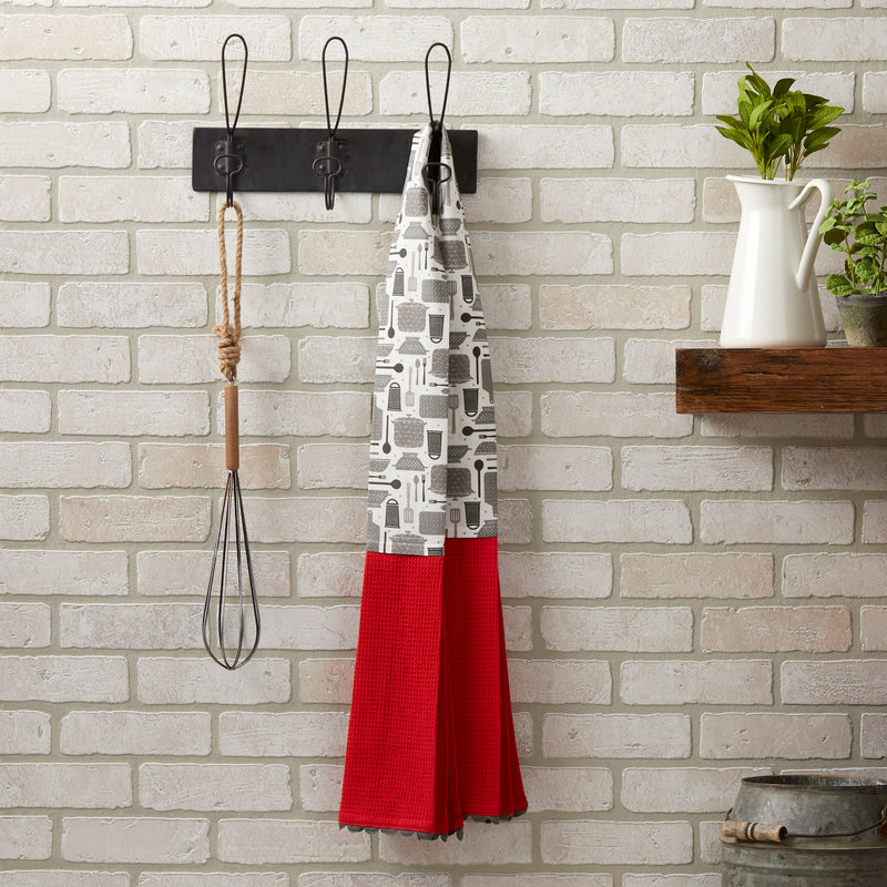Kitchen Patterned Deep Red and Grey 68 inch 100% Cotton Dish Towel Boa