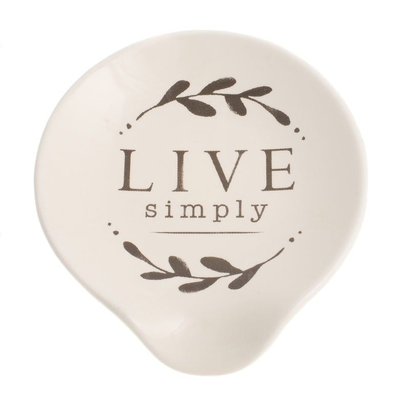 DEMDACO Live Simply Floral 4.5 x 4 Glossy White Ceramic Stoneware Kitchen Spoon Rest