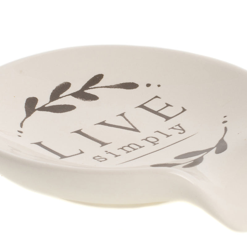DEMDACO Live Simply Floral 4.5 x 4 Glossy White Ceramic Stoneware Kitchen Spoon Rest