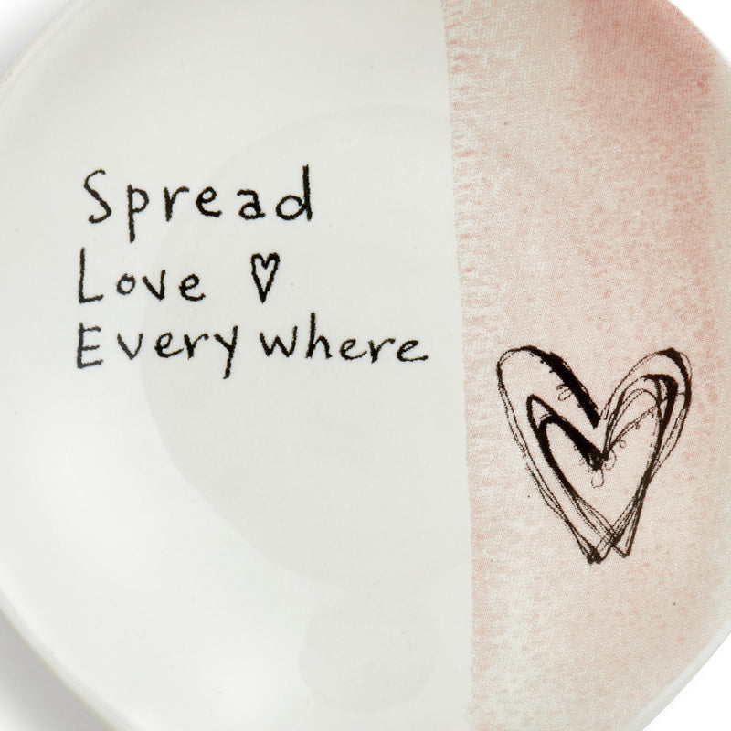 DEMDACO Spread Love Everywhere Heart Pink Stripe 4.5 x 4 Glossy White Ceramic Stoneware Kitchen Spoon Rest