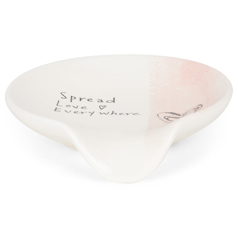 DEMDACO Spread Love Everywhere Heart Pink Stripe 4.5 x 4 Glossy White Ceramic Stoneware Kitchen Spoon Rest