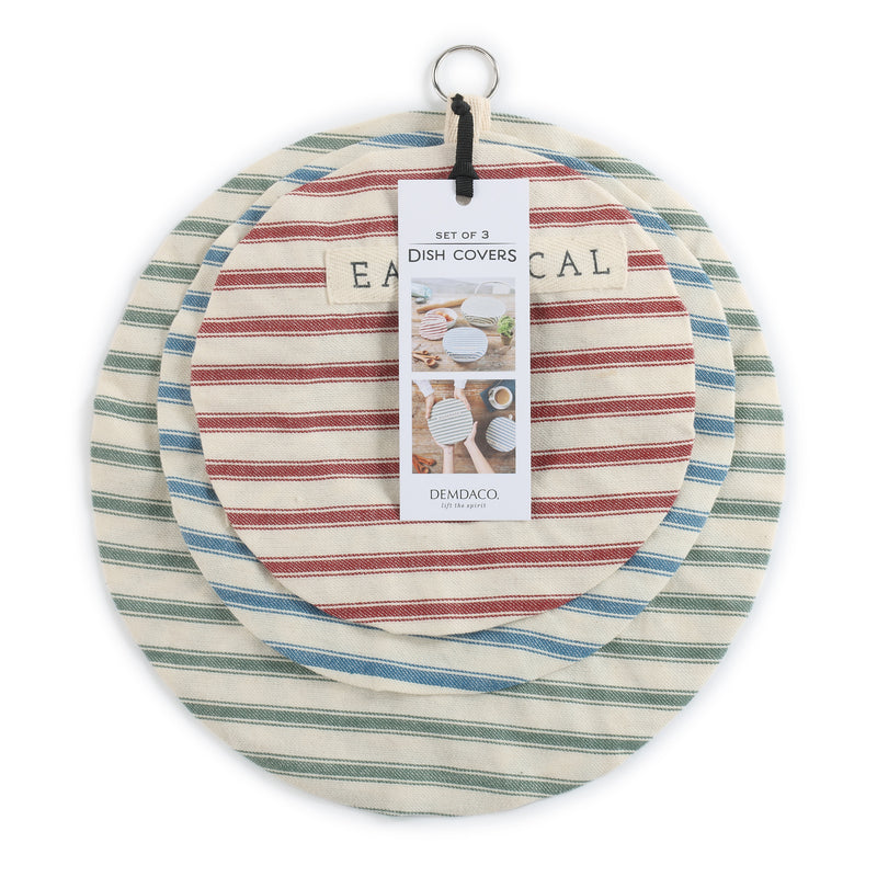 Homemade Stripe 11 x 11 Cotton Linen Fabric Plate Serving Dish Covers Set of 3