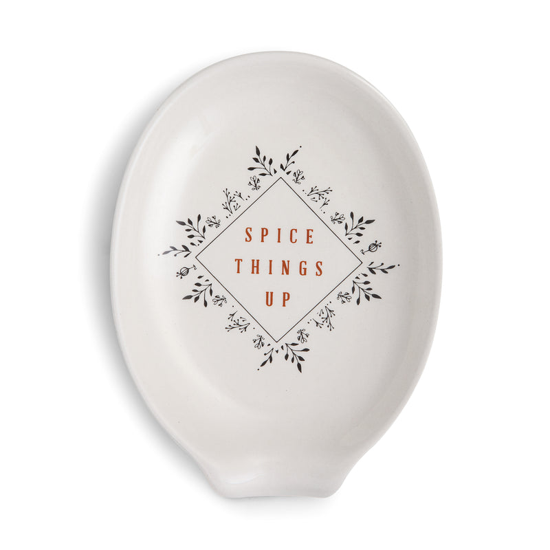 Spice Things Up Glossy Black and White 6 x 5 Stoneware Ceramic Everyday Kitchen Oval Spoon Rest