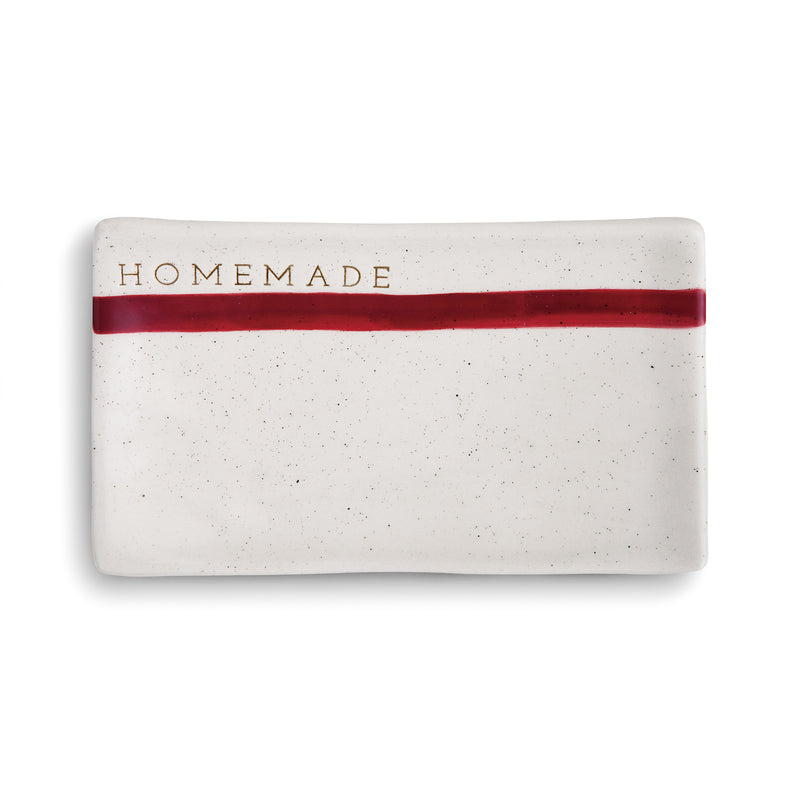 DEMDACO Homemade Glossy Red Stripe 6 x 3.5 Stoneware Ceramic Everyday Kitchen Rectangle Spoon Rest