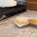 Summer Flowers Glossy Yellow and Brown 6 x 5 Ceramic Stoneware Oval Spoon Rest