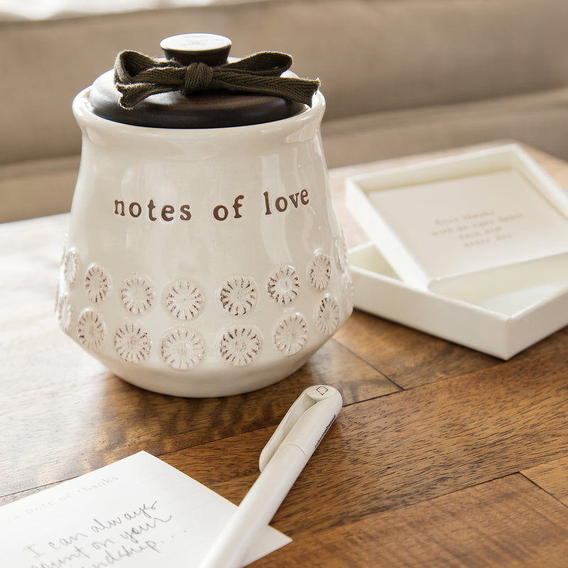 Notes of Love White 4.5 x 4.5 Inch Stoneware Decorative Jar