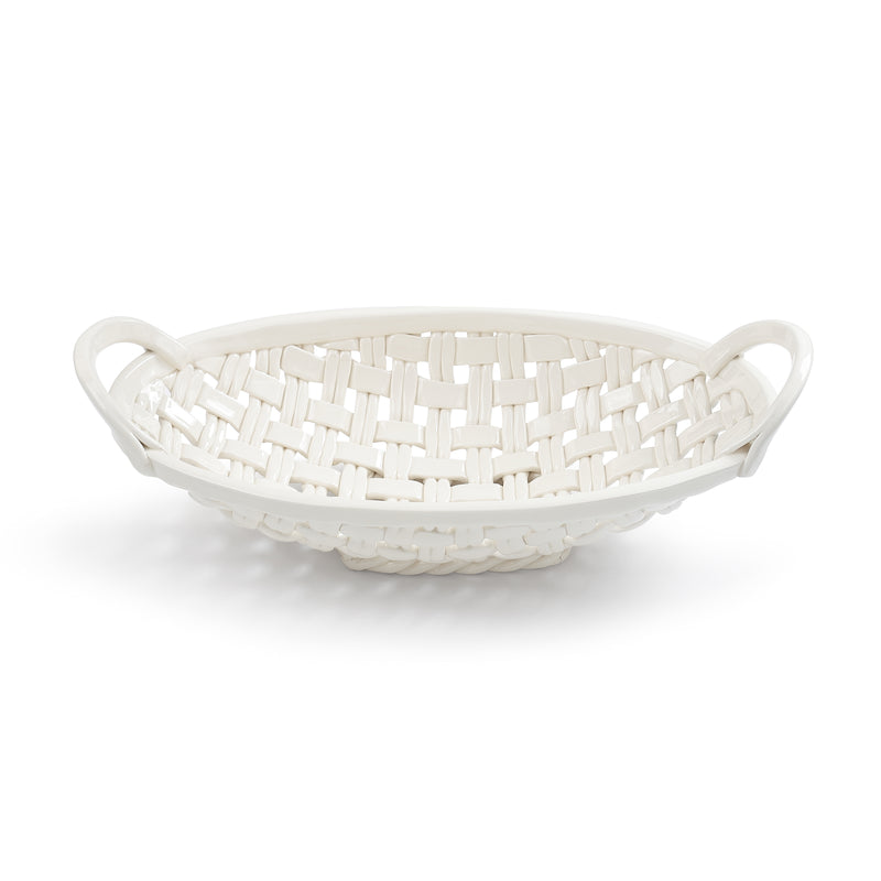 Bread Basket White 15 x 8 Ceramic Earthenware Decorative Bowl With Towel