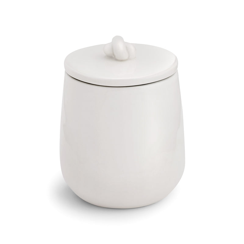Woven Glossy White 4 x 3 Luxe Ceramic Stoneware Sugar Bowl With Knot Lid