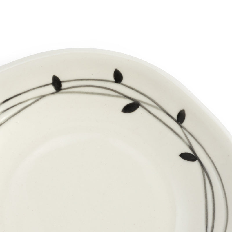 Debossed Leaf Glossy Black and White 4 x 4 Ceramic Stoneware Spoon Rest