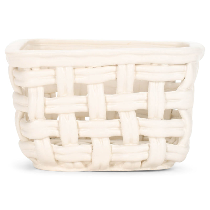 DEMDACO Woven Fruit Glossy White 5 x 3 Ceramic Stoneware Open Home Storage Basket