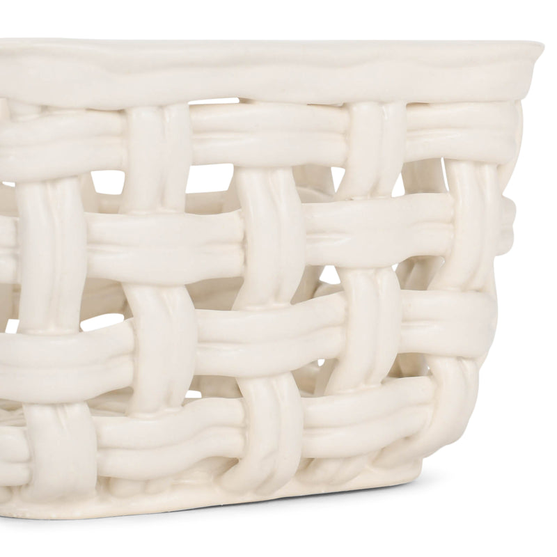 DEMDACO Woven Fruit Glossy White 5 x 3 Ceramic Stoneware Open Home Storage Basket