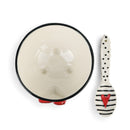 Wide Stripe Black and White Heart 5 x 5 Ceramic Stoneware Candy Bowl With Spoon