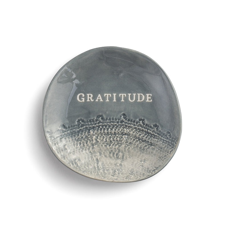 Gratitude Pewter Grey 4 x 4 Stoneware Ring Dish Treasure Keeper Jewelry Holder