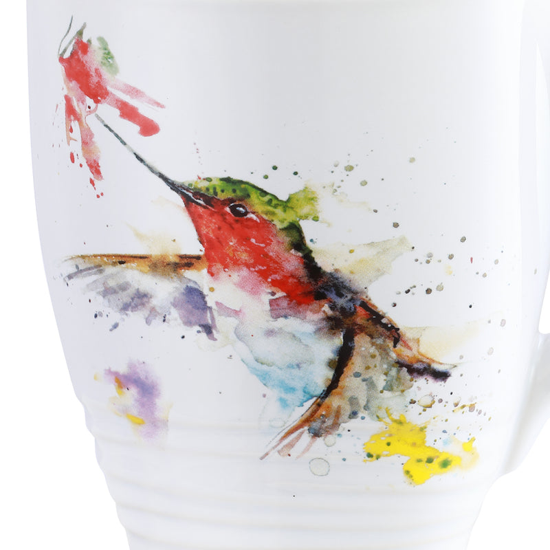 Dean Crouser Hummingbird and Flower Watercolor Green 16 ounce Glossy Ceramic Stoneware Mug