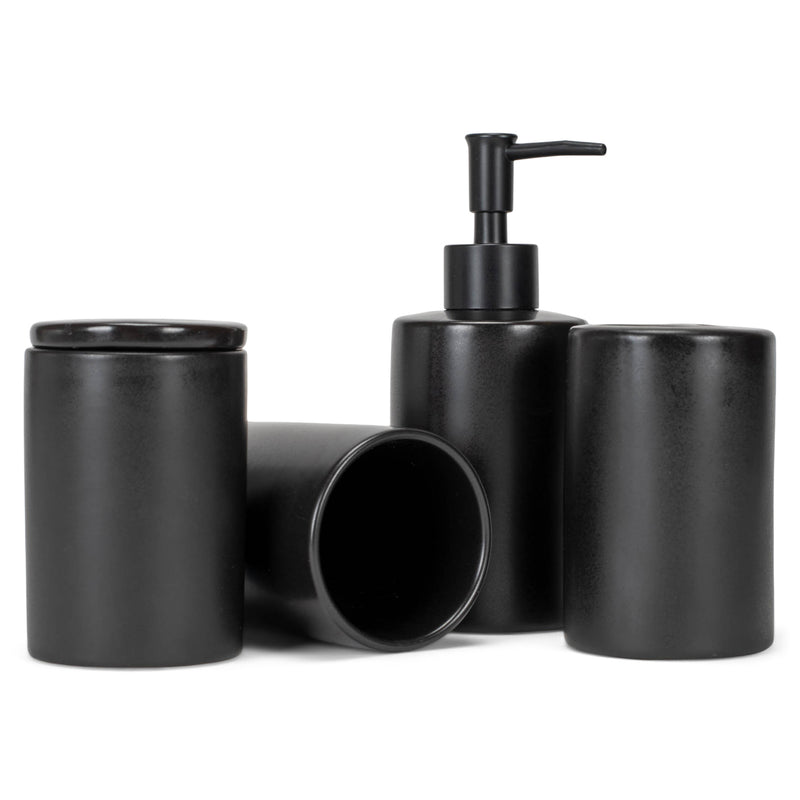 Nat & Jules Chic Rounded Black 4.5 inch Matte Ceramic Bathroom Accessories Set of 4