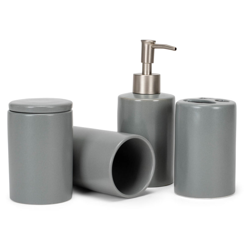 Nat & Jules Chic Rounded Grey 4.5 inch Matte Ceramic Bathroom Accessories Set of 4