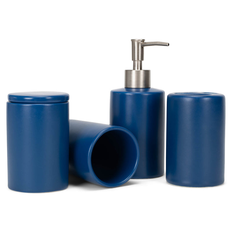 Nat & Jules Chic Rounded Blue 4.5 inch Matte Ceramic Bathroom Accessories Set of 4