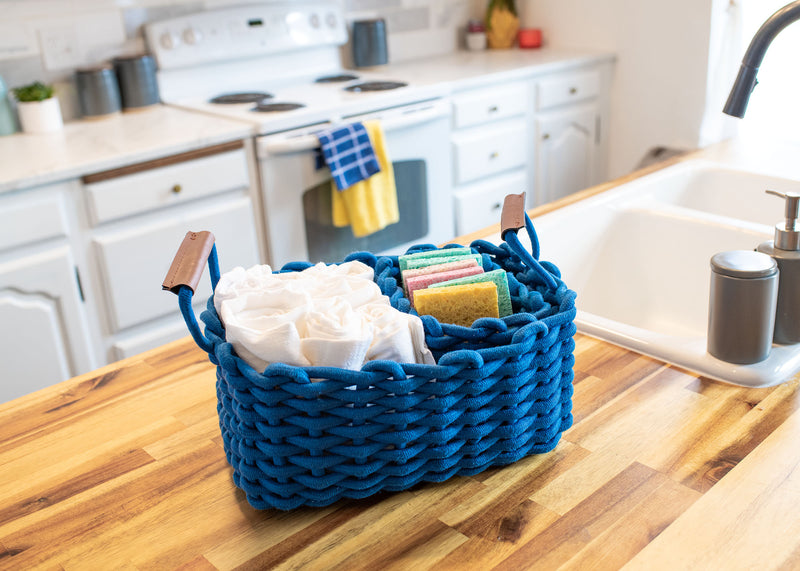 Nat & Jules Thick Woven 12 x 10 Polyester Knit Nesting Shelf Baskets Set of 3, Navy Blue