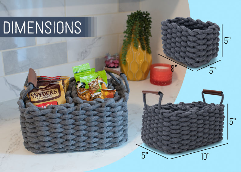 Nat & Jules Thick Woven 12 x 10 Polyester Knit Nesting Shelf Baskets Set of 3, Grey