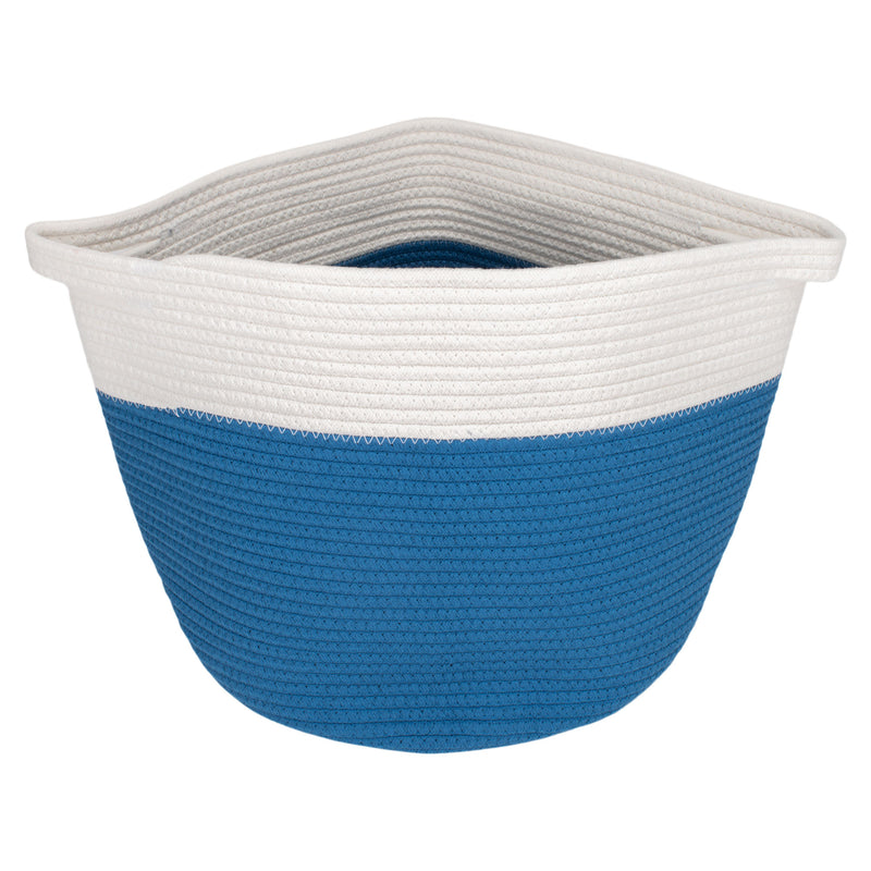 Nat & Jules Two Tone Cream and Navy Blue 12 inch Woven Fabric Storage Basket
