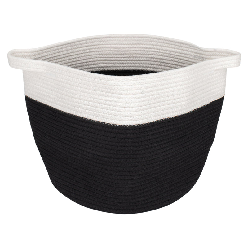 Nat & Jules Two Tone Cream and Black 12 inch Woven Fabric Storage Basket