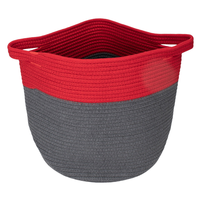 Nat & Jules Two Tone Red and Grey 12 inch Woven Fabric Storage Basket