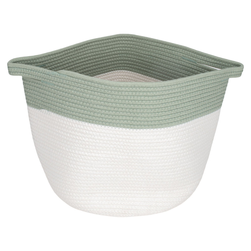 Nat & Jules Two Tone Cream and Green 12 inch Woven Fabric Storage Basket
