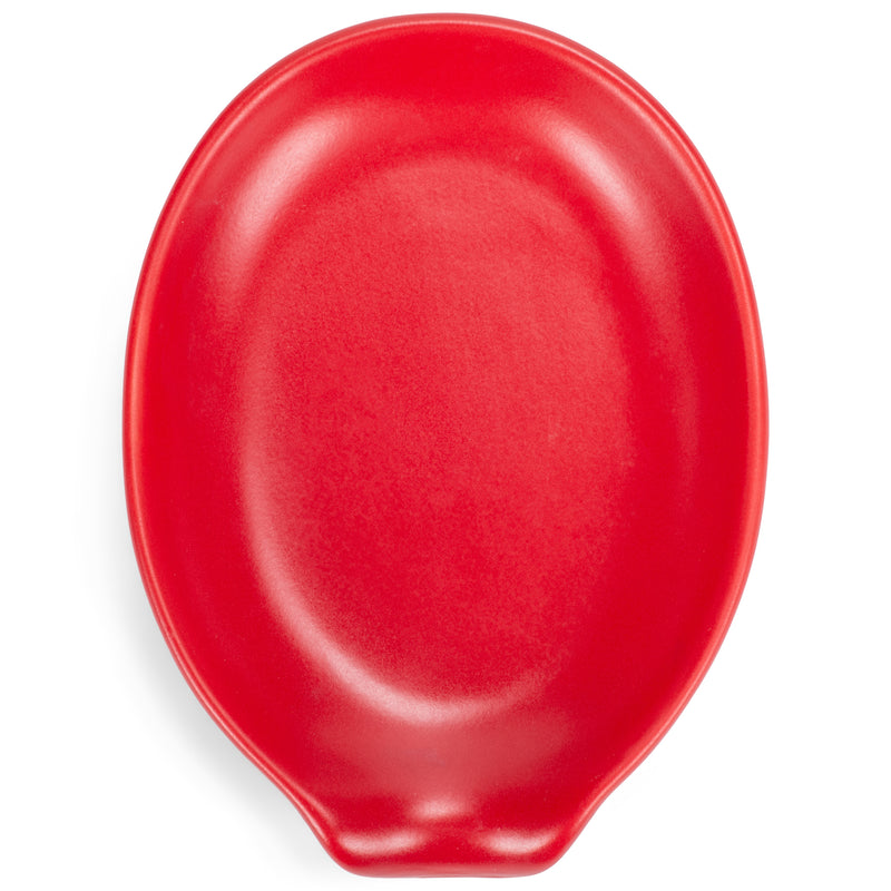 Nat & Jules Matte Fire Red 6 x 4 Glossy Ceramic Oval Countertop Spoon Rest