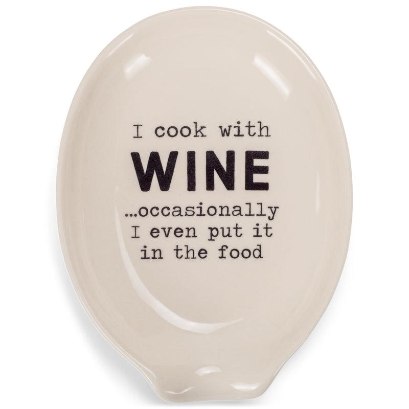 Nat & Jules Cook With Wine White 6 x 4 Glossy Ceramic Oval Countertop Spoon Rest