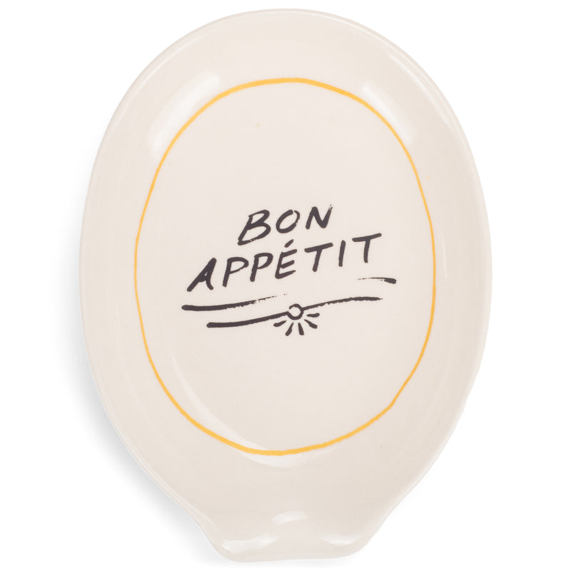Nat & Jules Bon Appetit White 6 x 4 Glossy Ceramic Oval Countertop Spoon Rest
