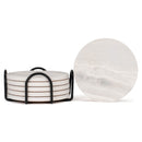 Nat & Jules Marbled White 4 inch Ceramic Coasters With Holder 7 Piece Set