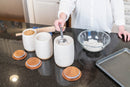 Nat & Jules Lidded White 6 inch Ceramic and Wood Kitchen Canisters Set of 3