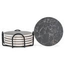 Nat & Jules Marbled Black 4 inch Ceramic Coasters With Holder 7 Piece Set
