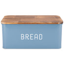 Nat & Jules Matte Blue 17 x 8 Metal Enamel Rubber Wood Lidded Bread Box