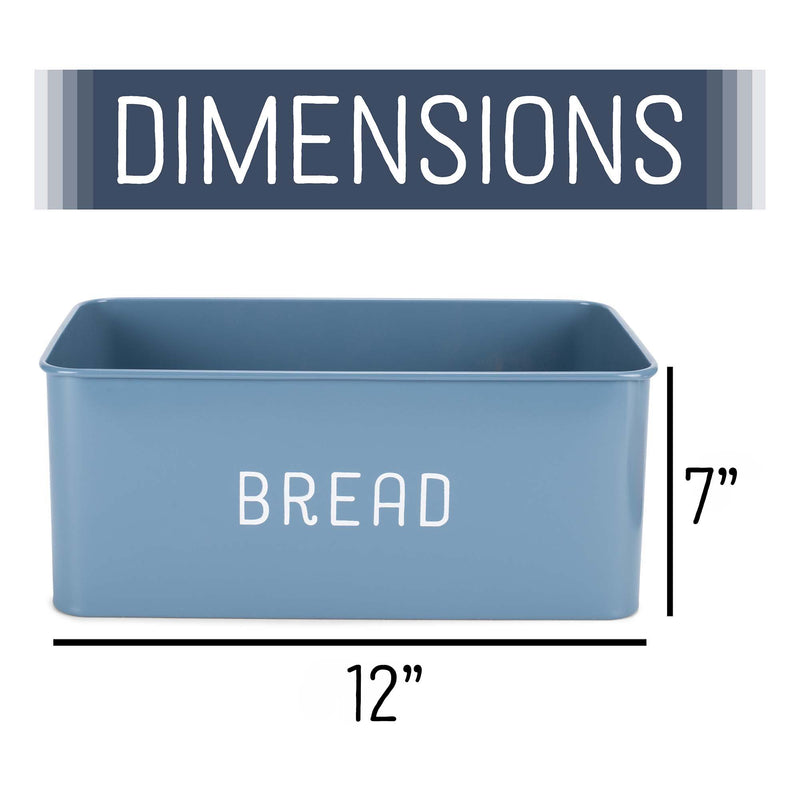 Nat & Jules Matte Blue 17 x 8 Metal Enamel Rubber Wood Lidded Bread Box