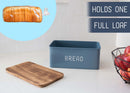 Nat & Jules Matte Blue 17 x 8 Metal Enamel Rubber Wood Lidded Bread Box