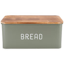 Nat & Jules Matte Green 17 x 8 Metal Enamel Rubber Wood Lidded Bread Box