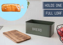 Nat & Jules Matte Green 17 x 8 Metal Enamel Rubber Wood Lidded Bread Box