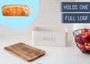 Nat & Jules Matte White 17 x 8 Metal Enamel Rubber Wood Lidded Bread Box